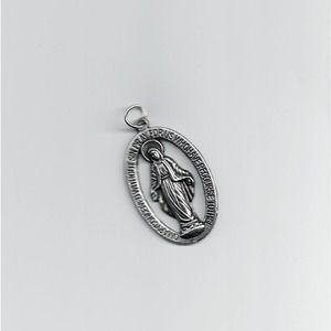 1830 Jesus The Forgiver Saint Mary Rosary Pewter Engraved Oval Pendant